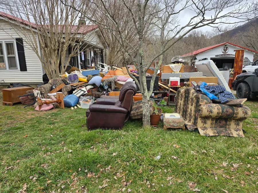 Household belongings staged during a full residential house cleanout