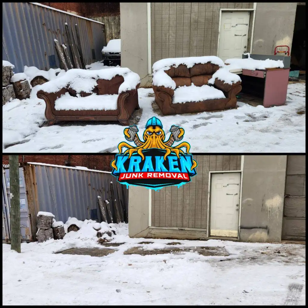 Professional couch removal services in Johnson City, TN, by Kraken Junk Removal, offering fast, affordable, and eco-friendly furniture disposal.