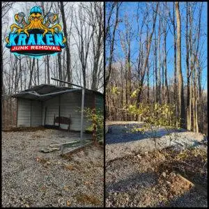 Shed removal services in Johnson City, TN, by Kraken Junk Removal, offering fast and reliable light demolition and junk hauling.