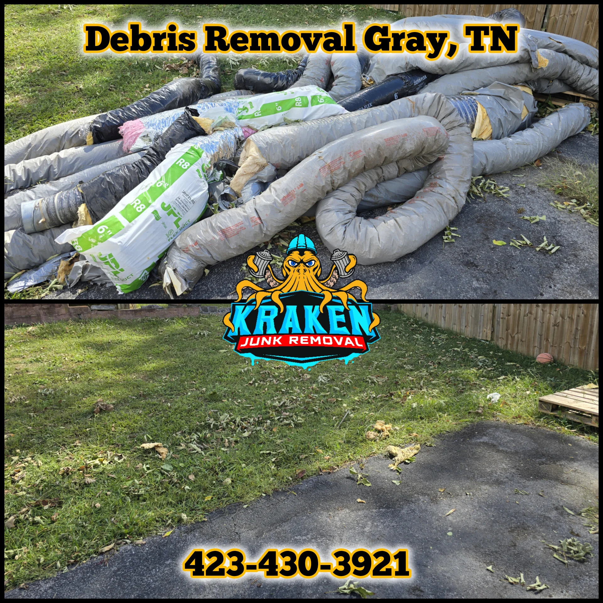 Debris removal services in Gray, TN, by Kraken Junk Removal.