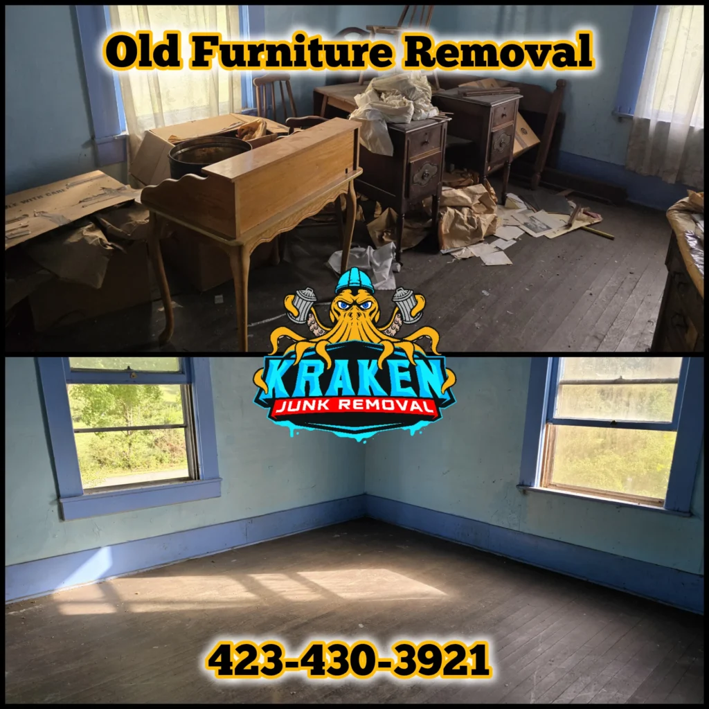 Old furniture removal service by Kraken Junk Removal.