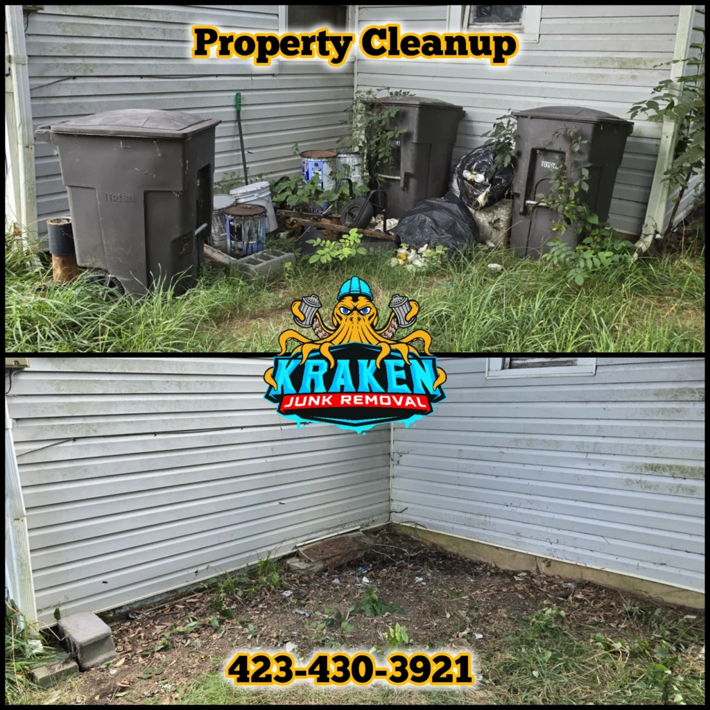 Property cleanup in Tri-Cities, TN, showcasing a cleaned outdoor area by Kraken Junk Removal.