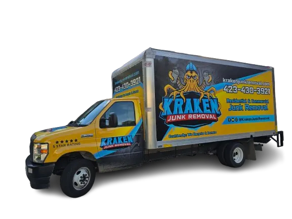 Kraken Junk Removal truck showcasing professional debris cleanup and waste disposal services in the Tri-Cities, TN.