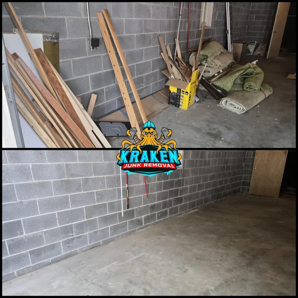 Thorough basement cleanout services by Kraken Junk Removal in Tri-Cities, TN, transforming cluttered spaces into usable areas.